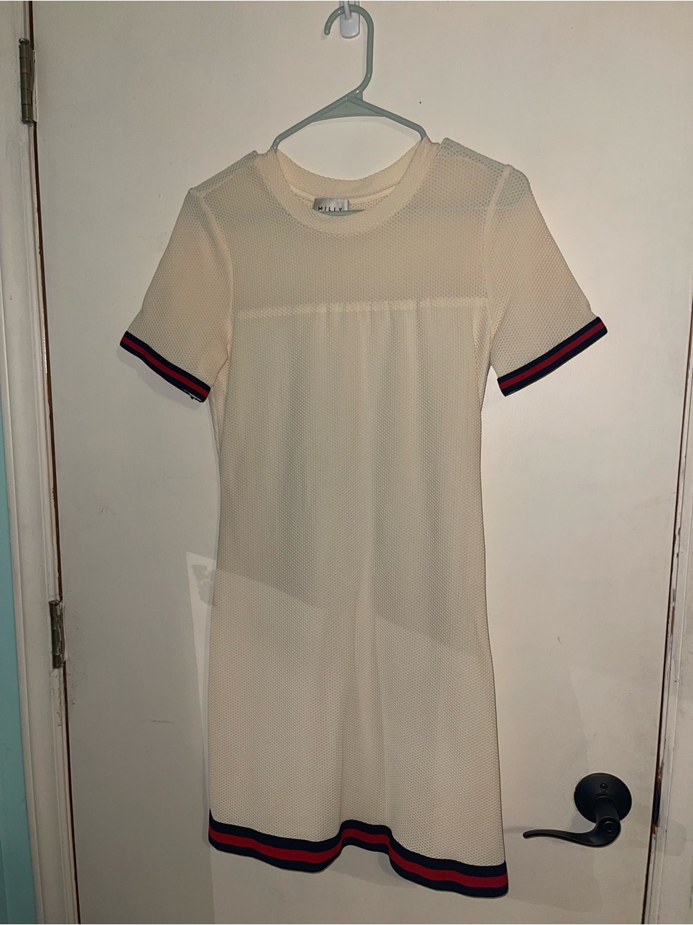Milly Cream Knit Mini Dress with Navy and Red Trim